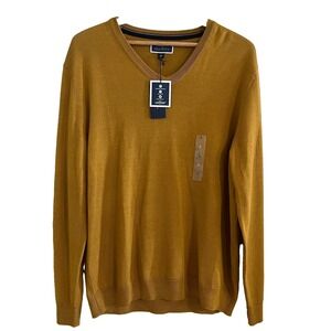 Merino Wool Blend V Neck Performance Sweater Mens L Classic Preppy Layering New